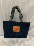Mini Tote Bag - Upcycled Jeans Levi's with Strawberry Blossoms