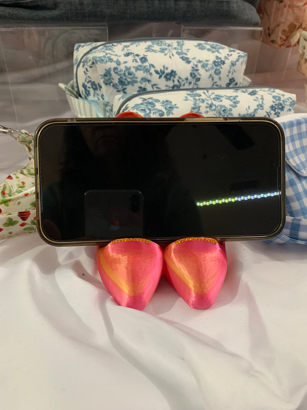 High-heeled Cellphone Stand - Pink/Orange with Orange gems
