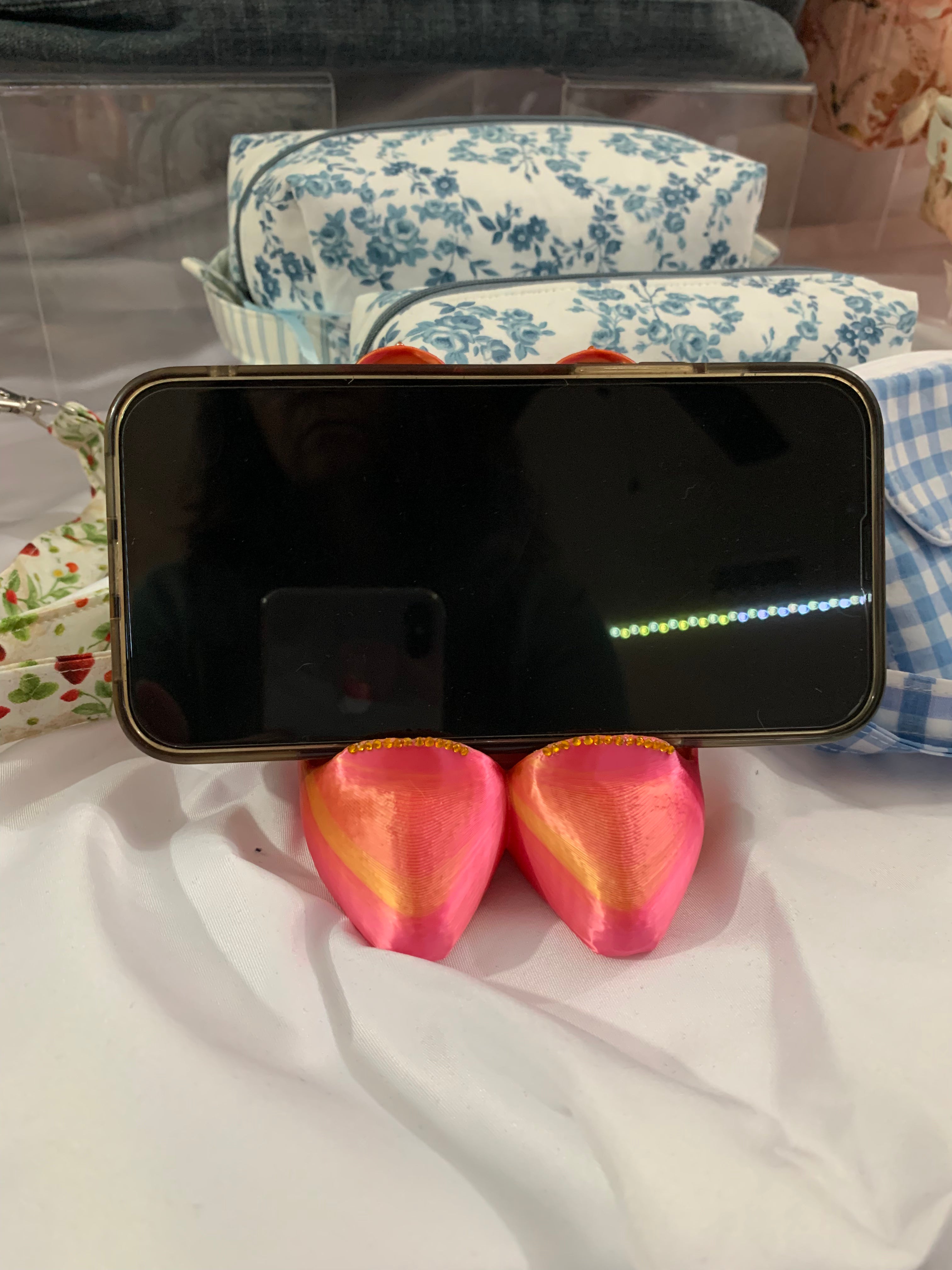 High-heeled Cellphone Stand - Pink/Orange with Orange gems
