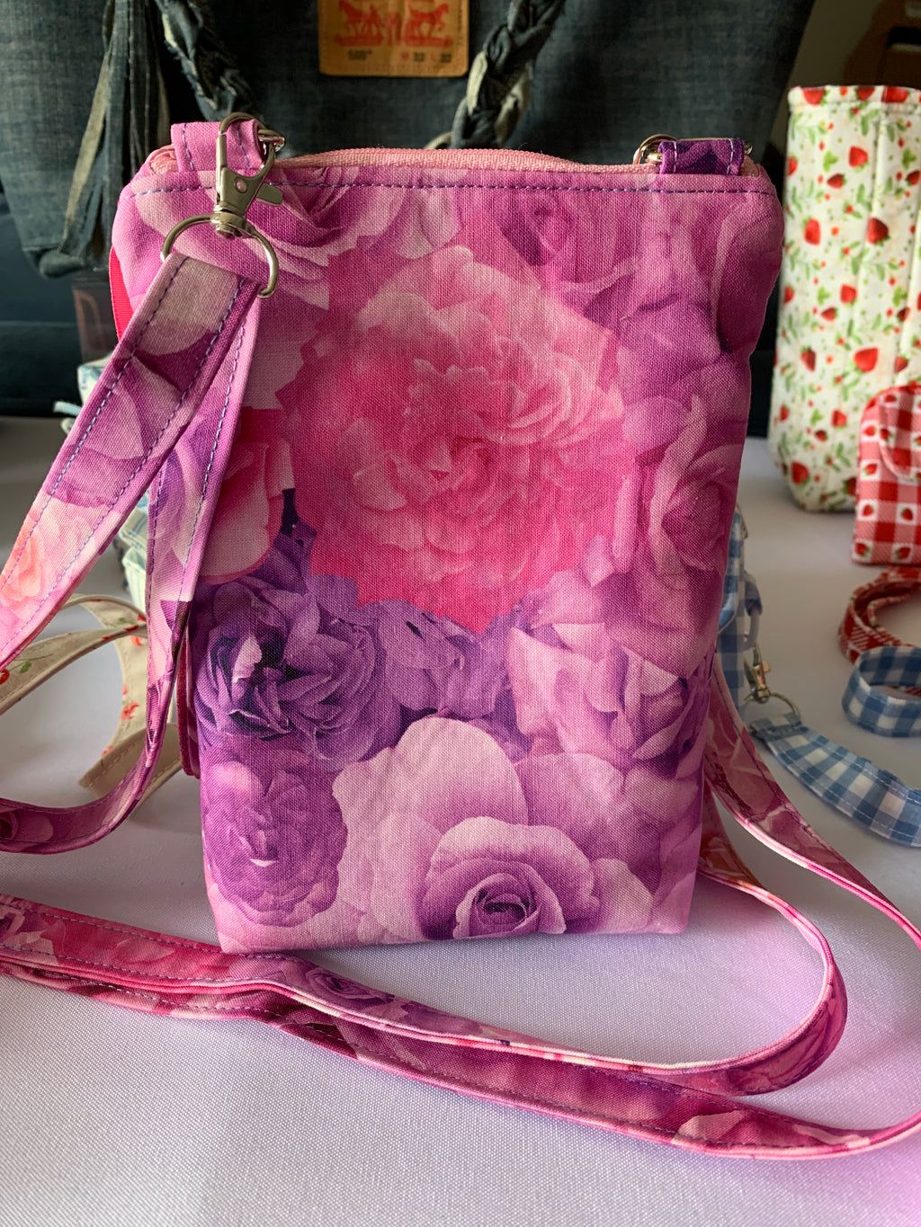 Handmade Crossbody Cell Phone Bag & Girls' Purse - Rose Bouquet