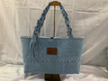 Large Tote Bag - Upcycled Jeans - Red Head Jeans with Polkadot