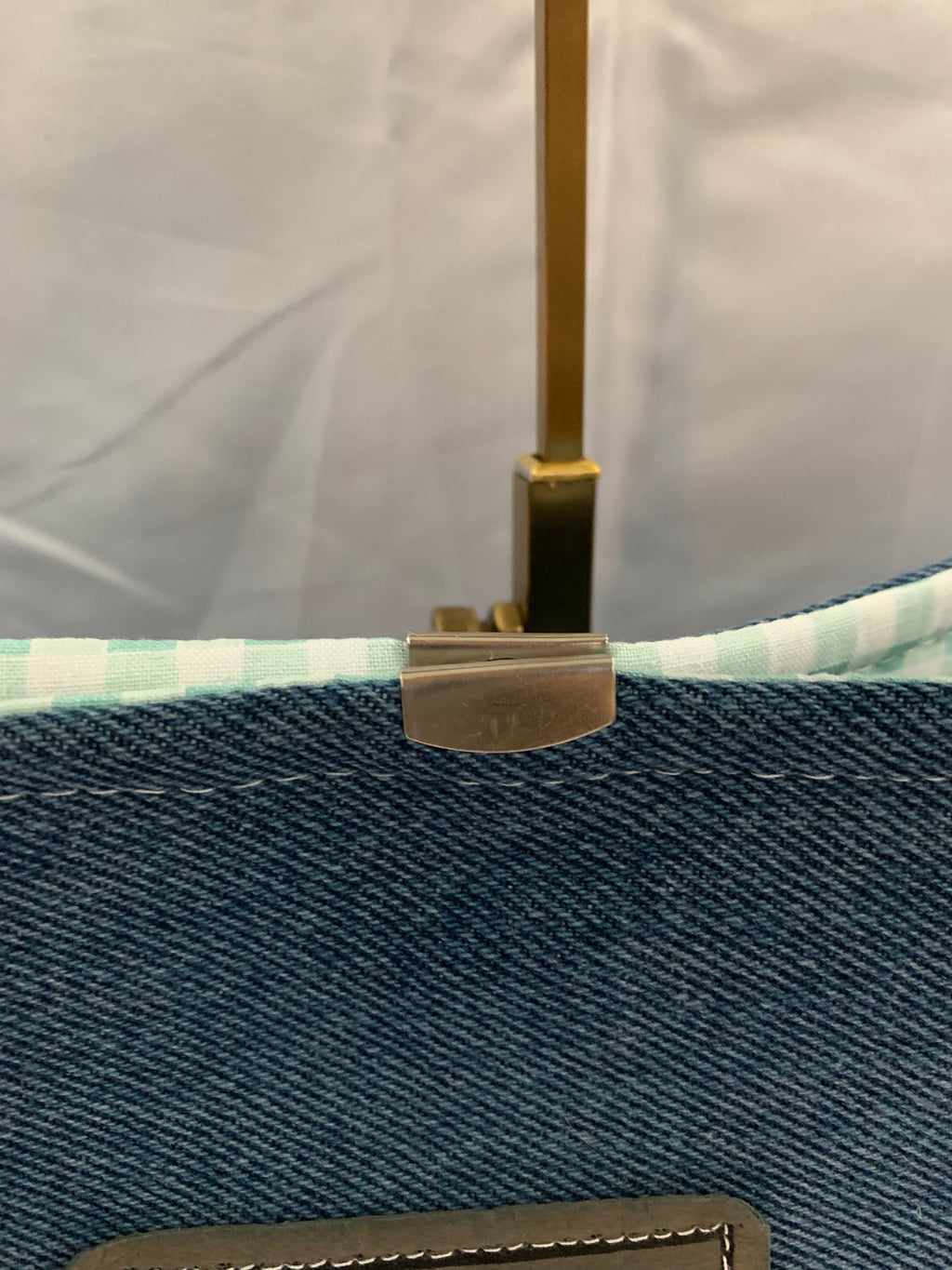 Large Tote Bag - Upcycled Jeans - Blue Ridge Wranglers with Green Gingham