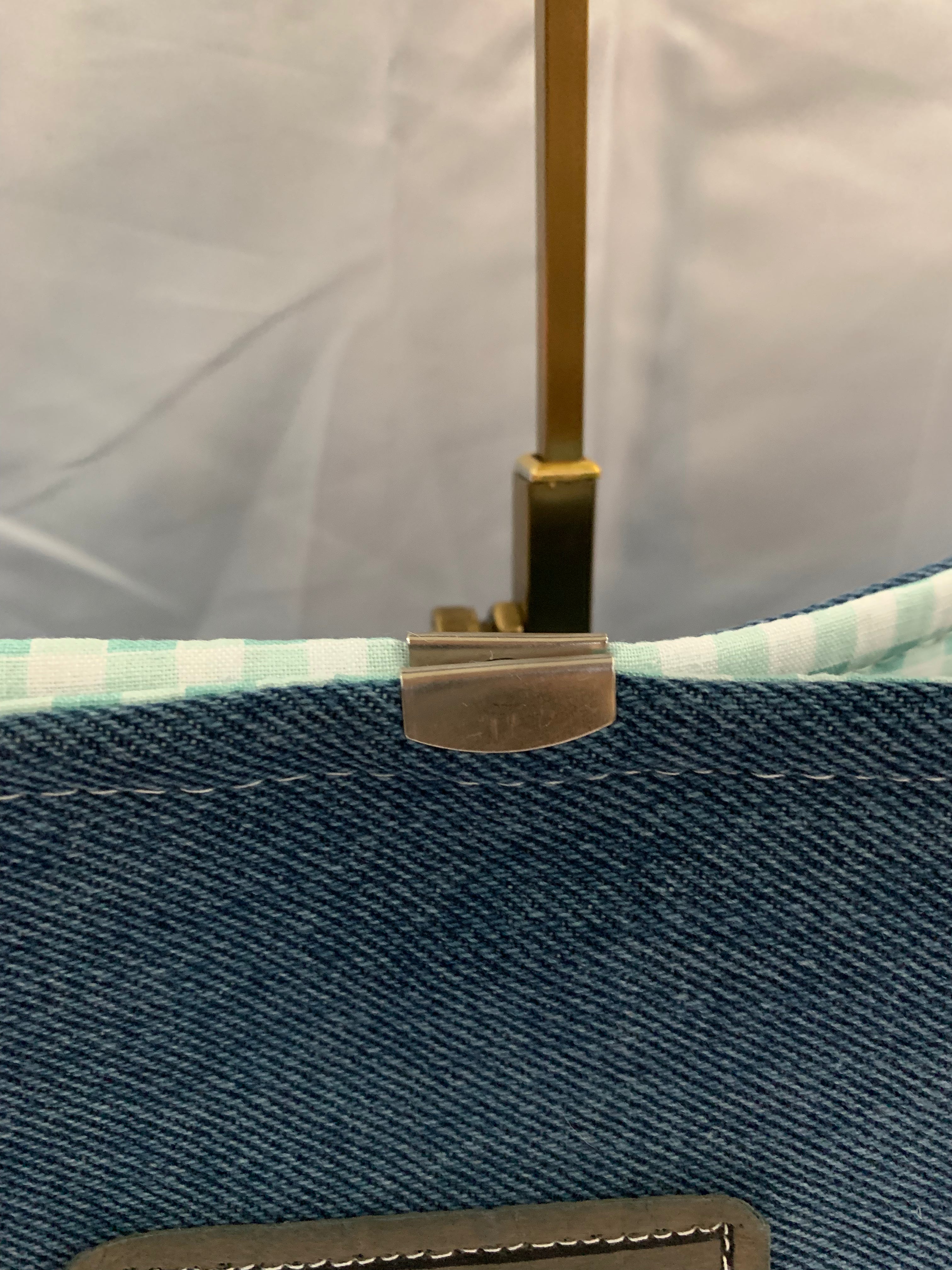 Large Tote Bag - Upcycled Jeans - Blue Ridge Wranglers with Green Gingham