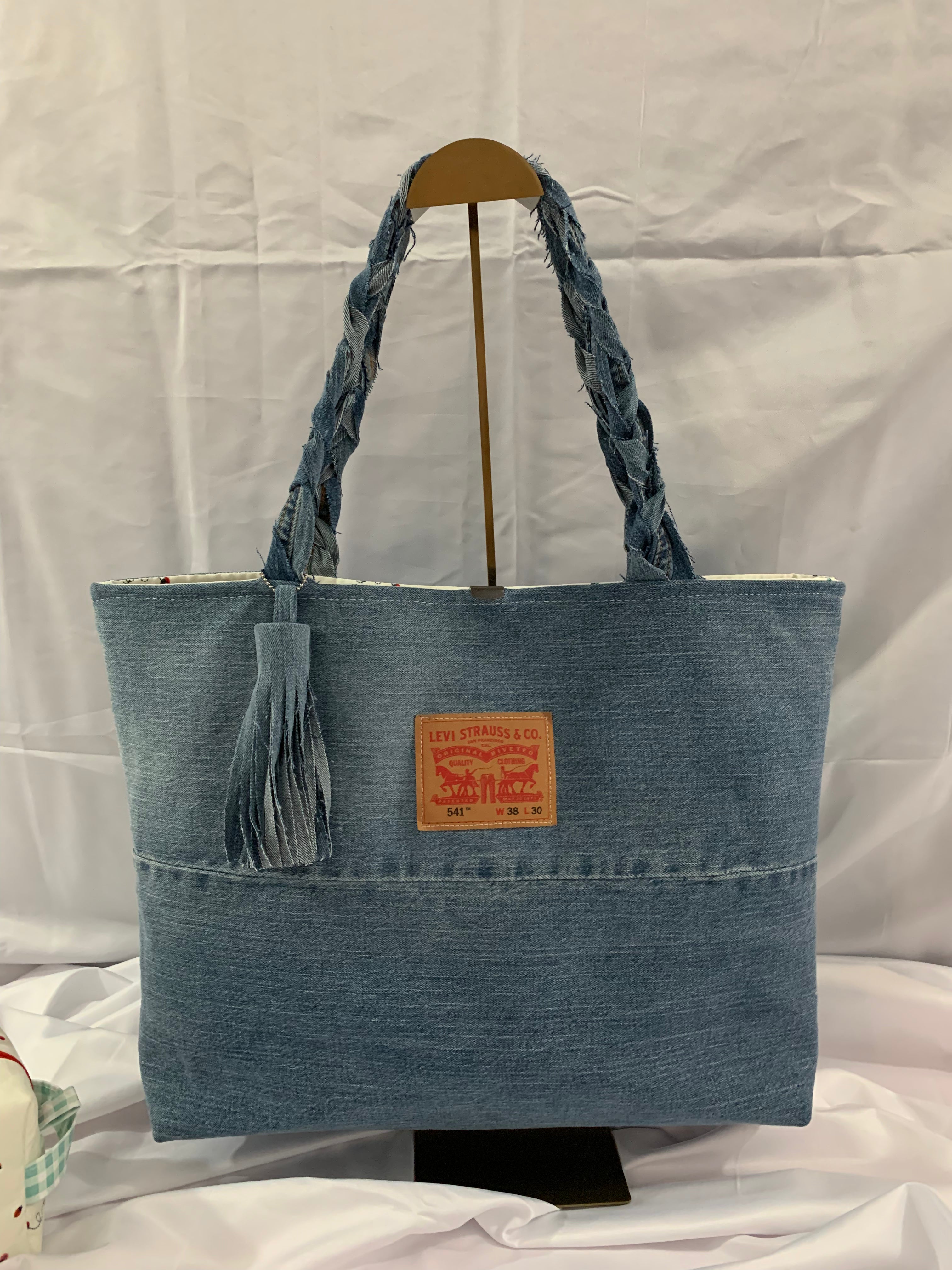 Large Tote Bag - Upcycled Jeans - Levi's and Ladybugs