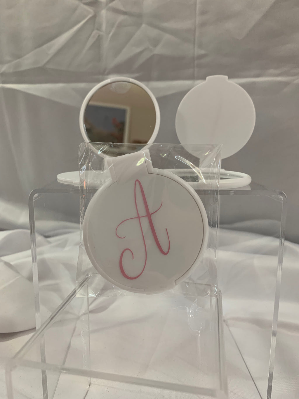 Monogramed Compact Mirror - Letter A Pink