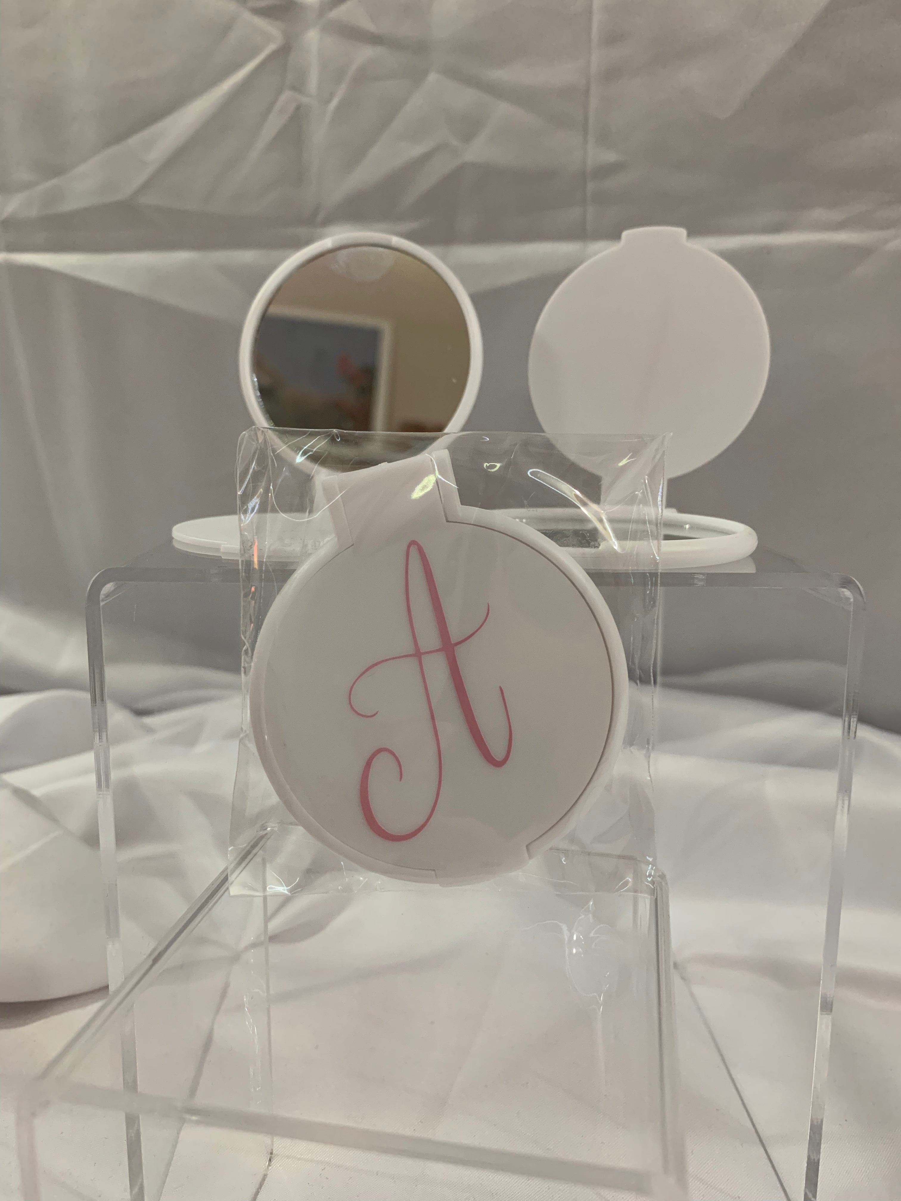 Monogramed Compact Mirror - Letter A Pink