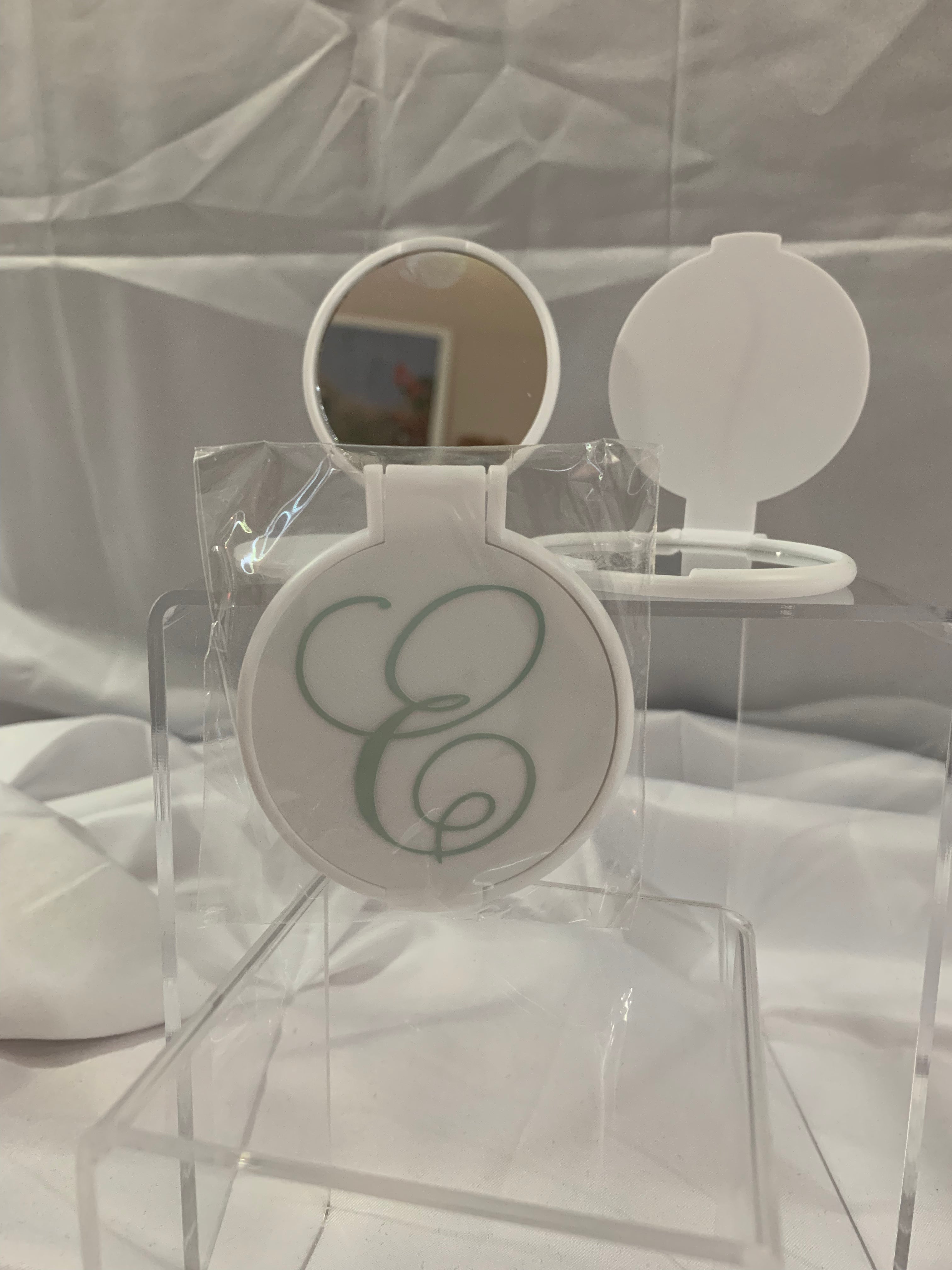 Monogramed Compact Mirror - Letter E Green
