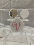 Monogramed Compact Mirror - Letter V Pink