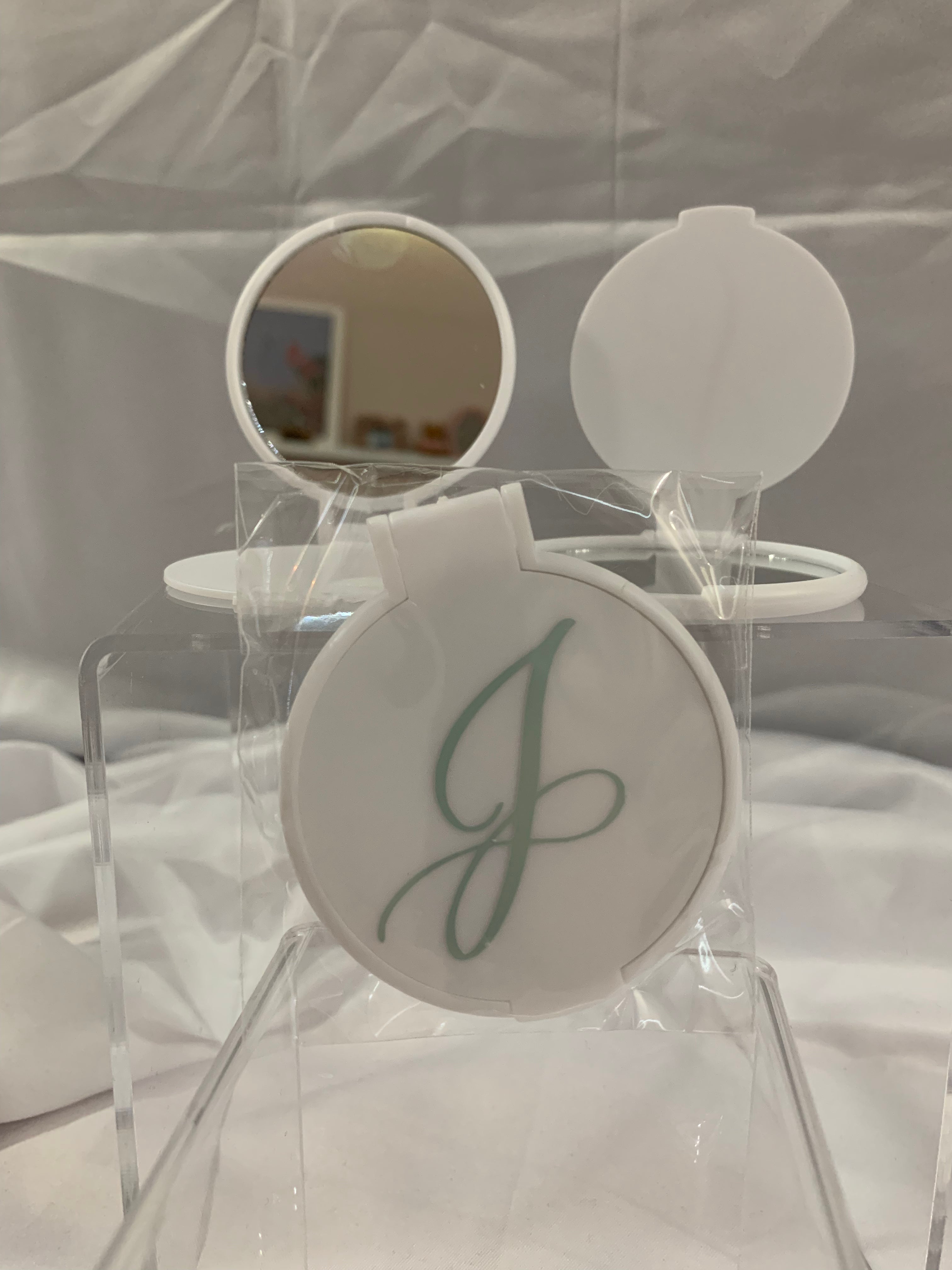 Monogramed Compact Mirror - Letter J Green