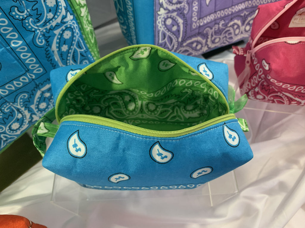 Boxy Carry-All Bag - Blue bandanna with green liner