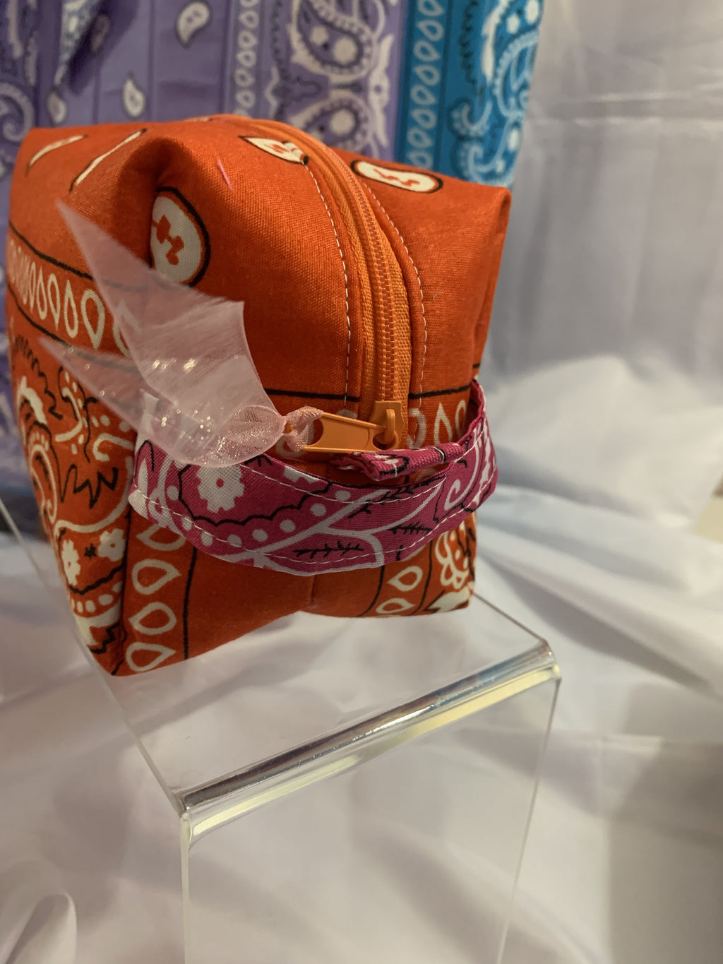 Boxy Carry-All Bag - Orange bandanna with pink liner
