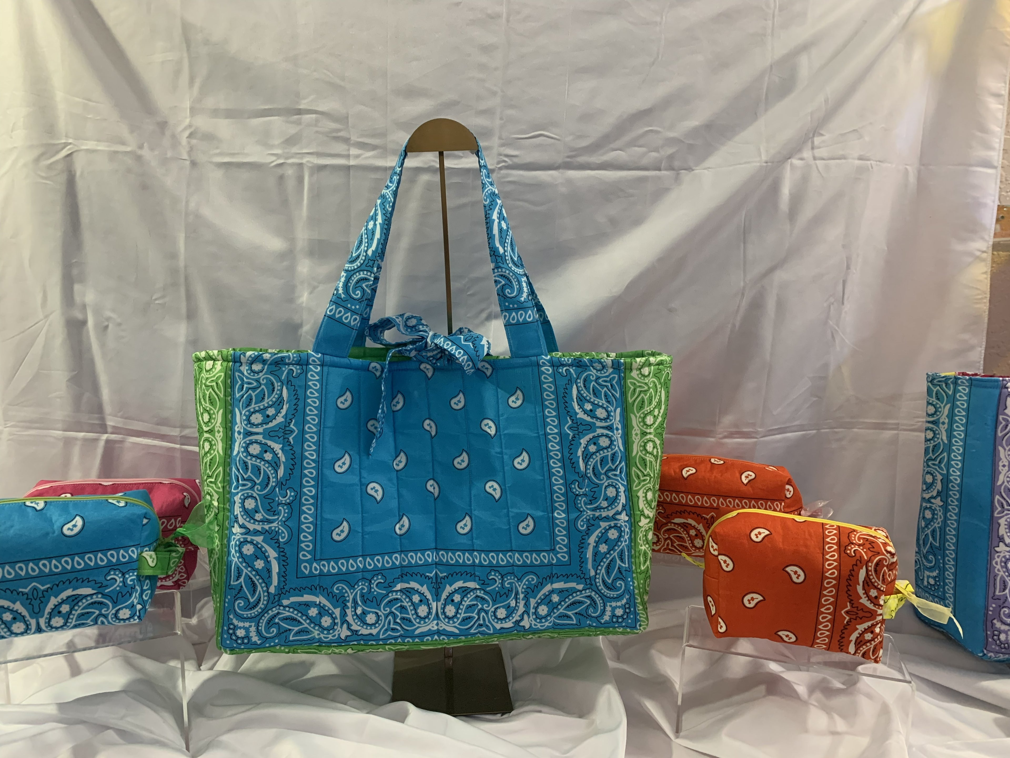 Bandanna Tote Bag - Blue with green liner
