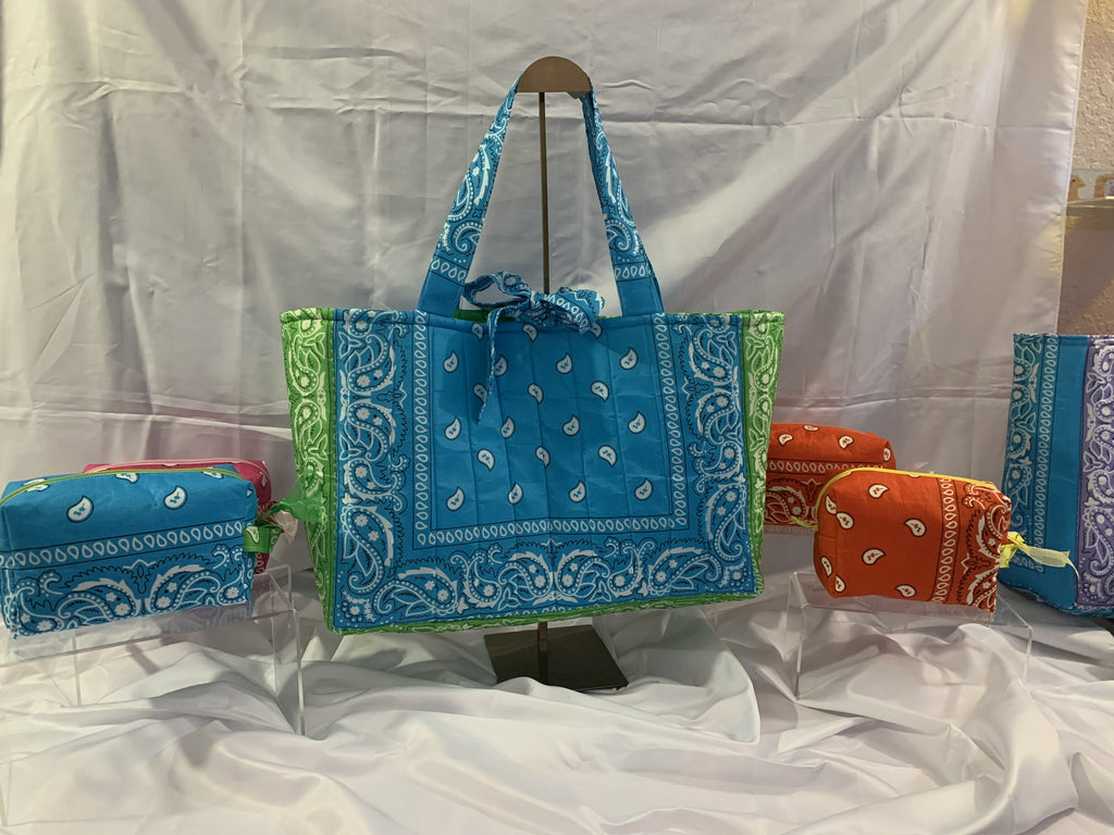 Bandanna Tote Bag - Blue with green liner