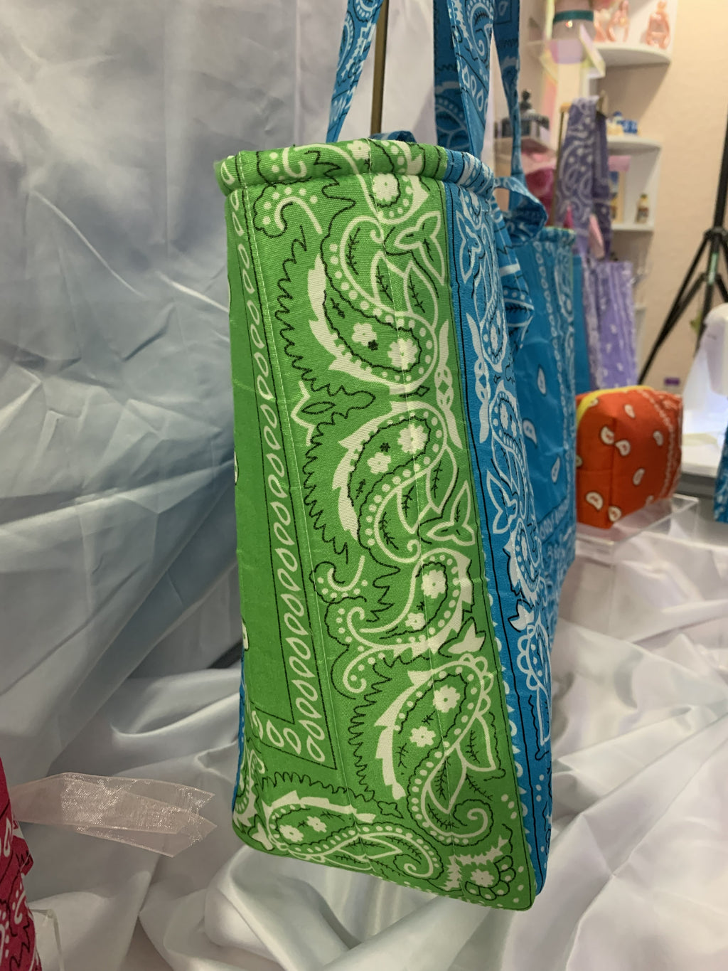 Bandanna Tote Bag - Blue with green liner