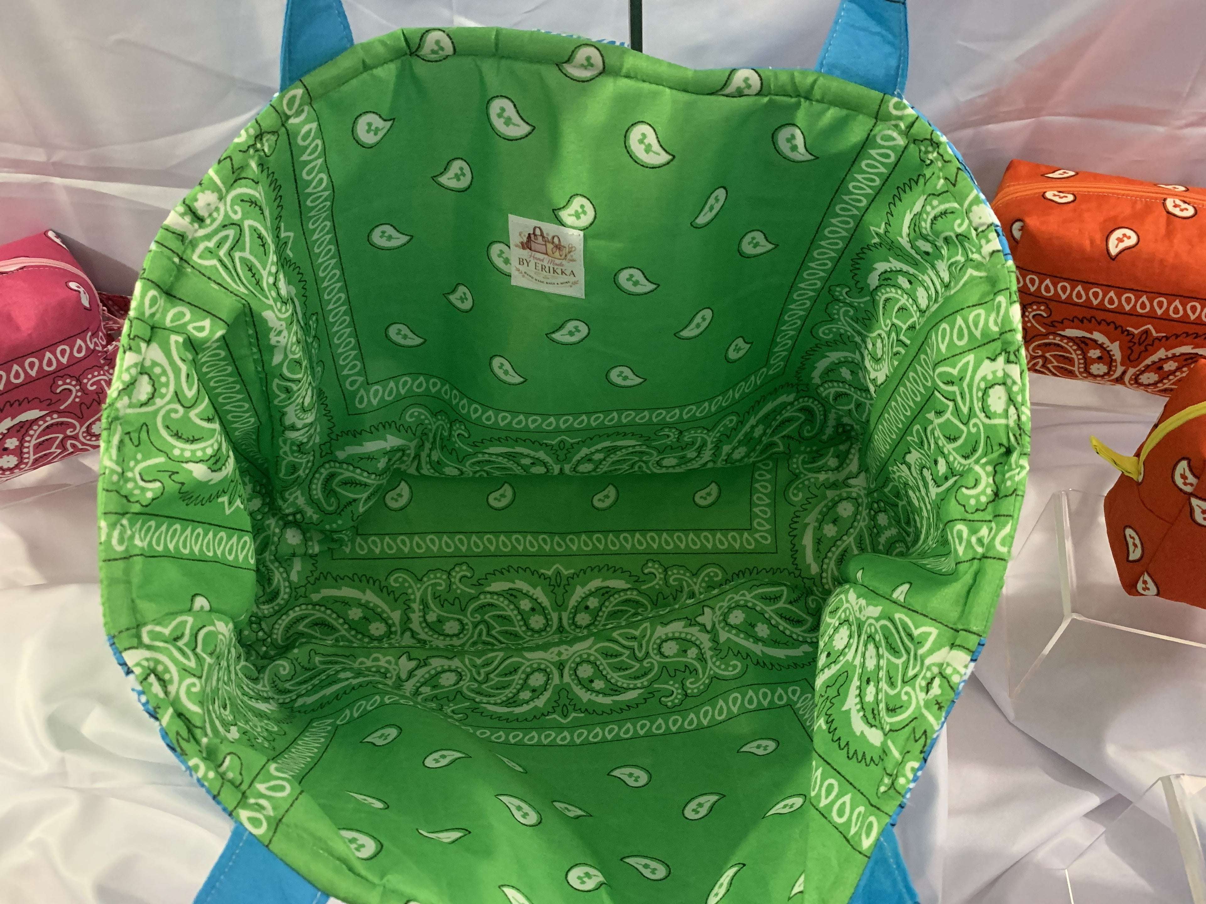 Bandanna Tote Bag - Blue with green liner