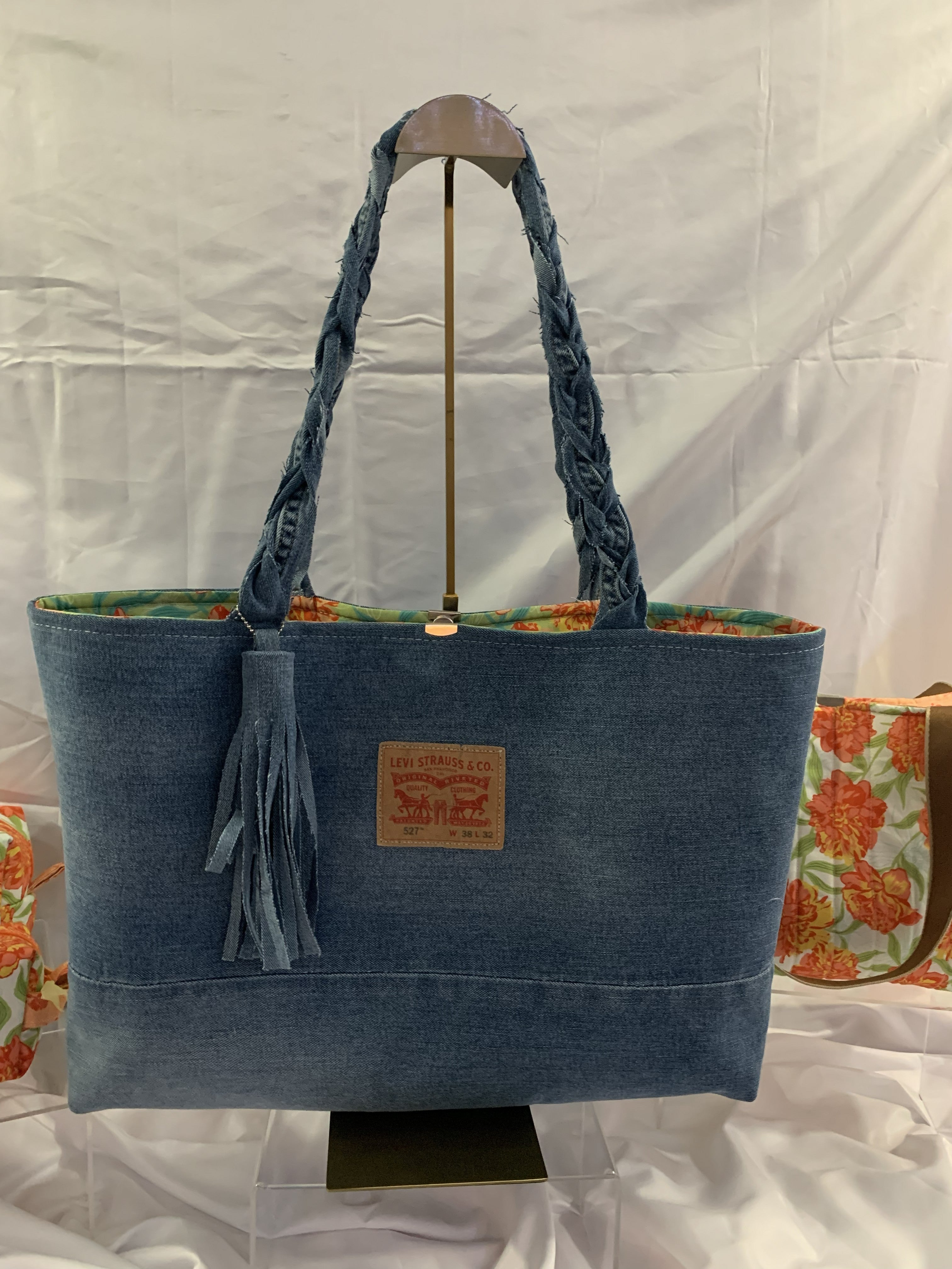 Large Tote Bag - Upcycled Jeans - Levi's and Aloha