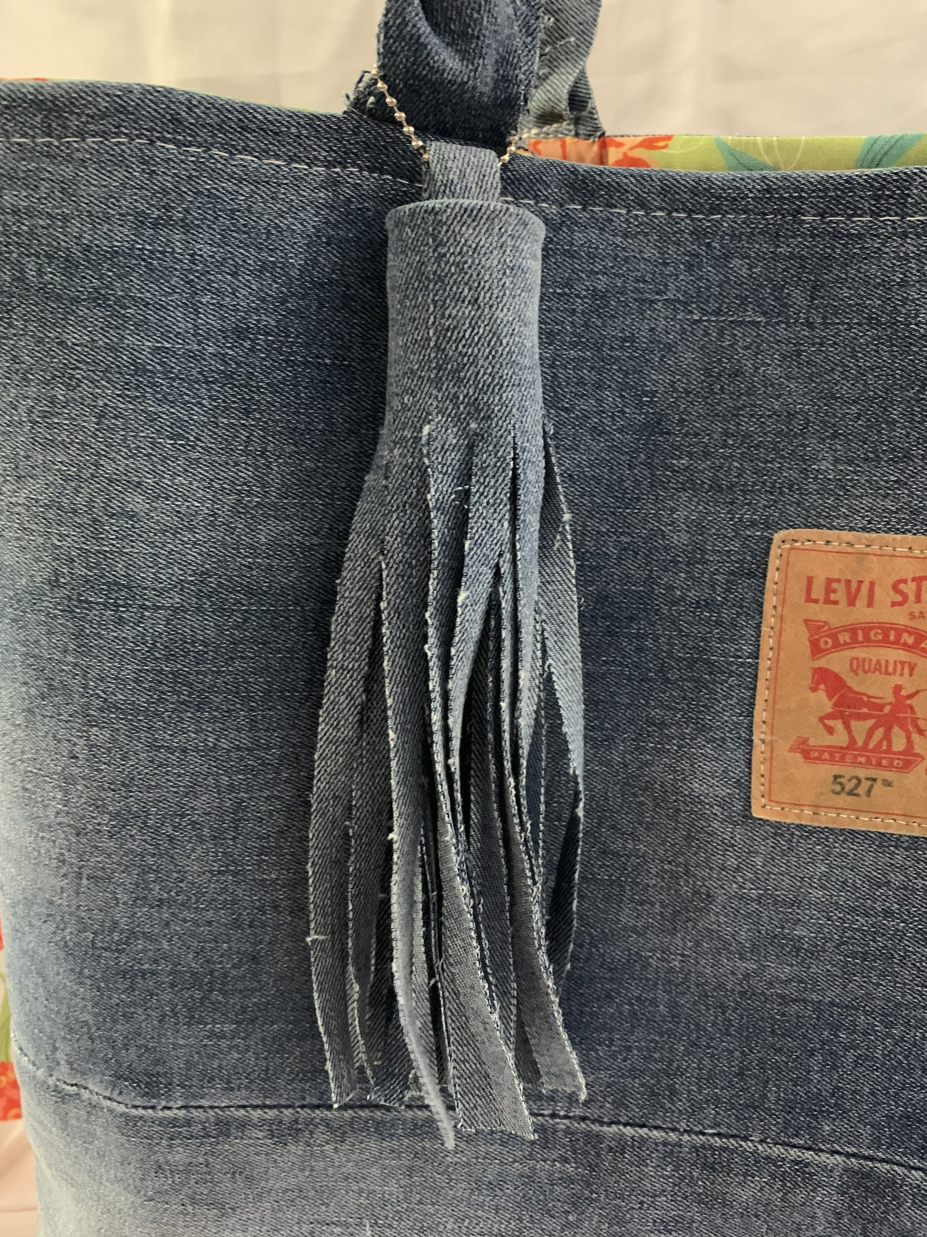 Large Tote Bag - Upcycled Jeans - Levi's and Aloha