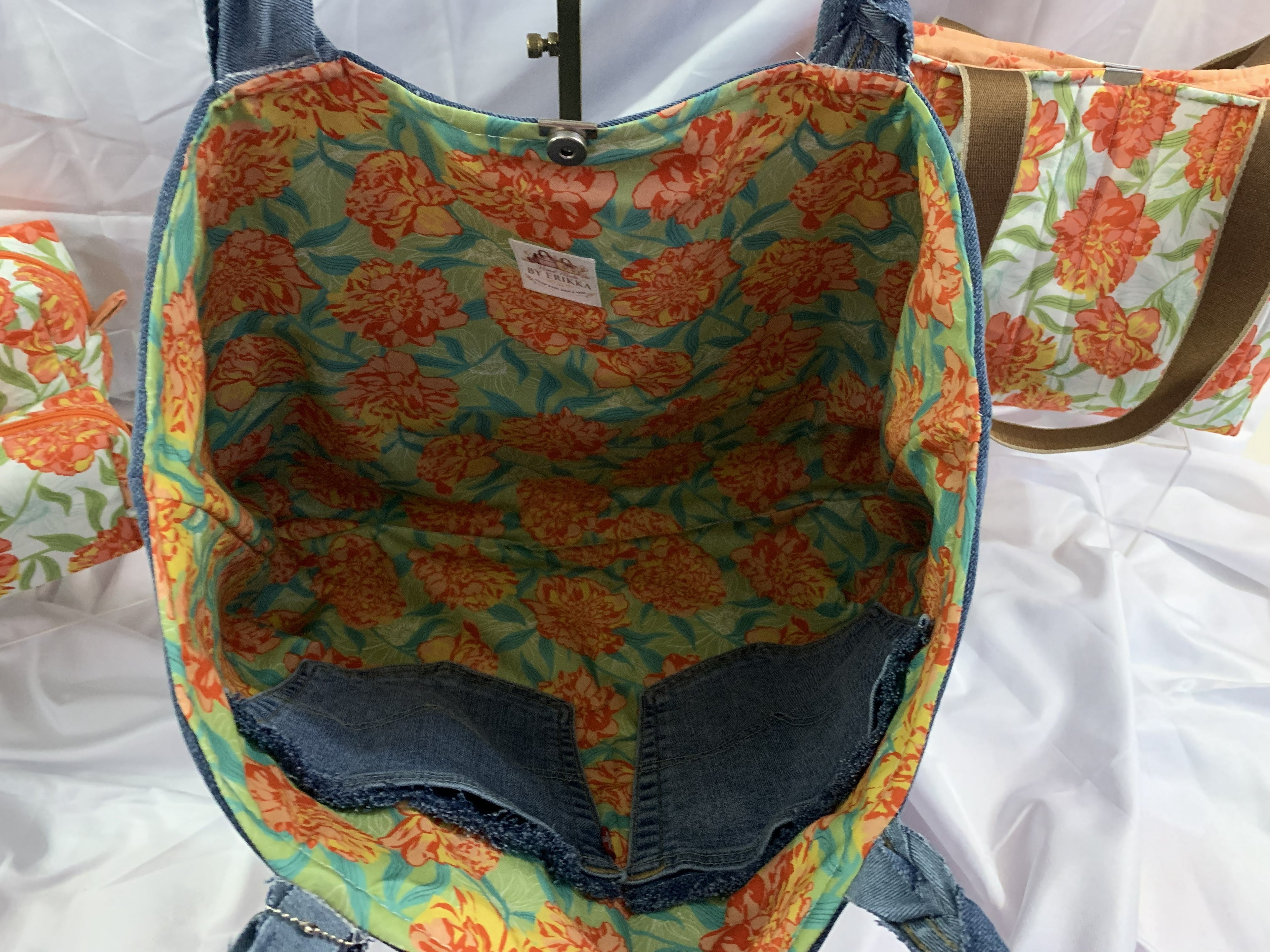 Large Tote Bag - Upcycled Jeans - Levi's and Aloha