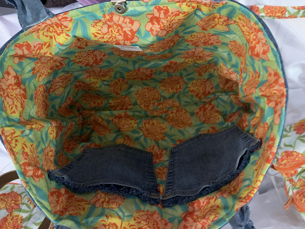 Large Tote Bag - Upcycled Jeans - Levi's and Aloha