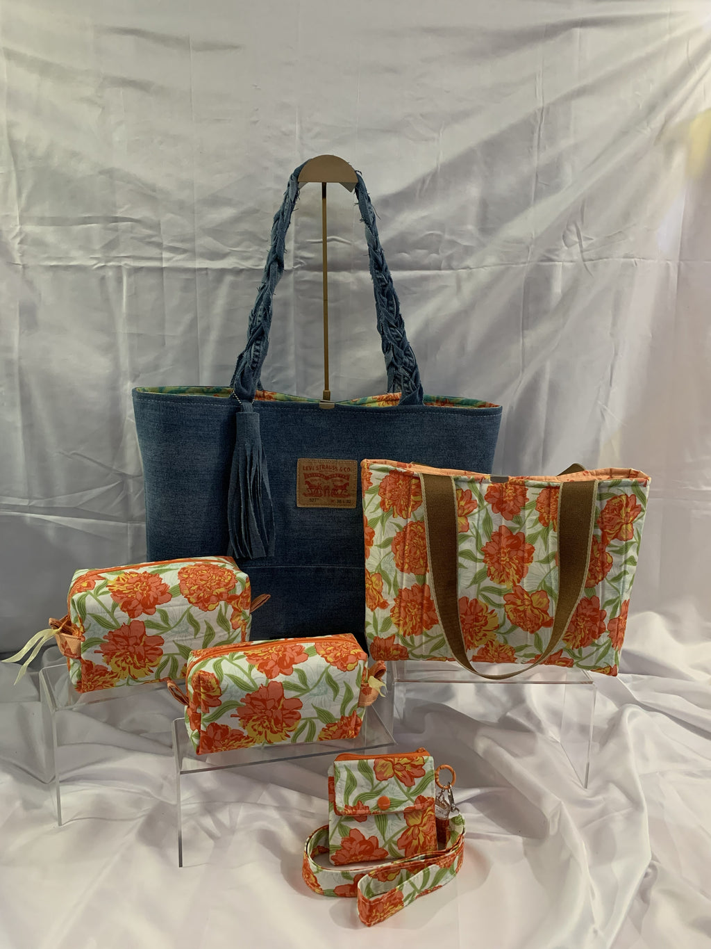 Large Tote Bag - Upcycled Jeans - Levi's and Aloha