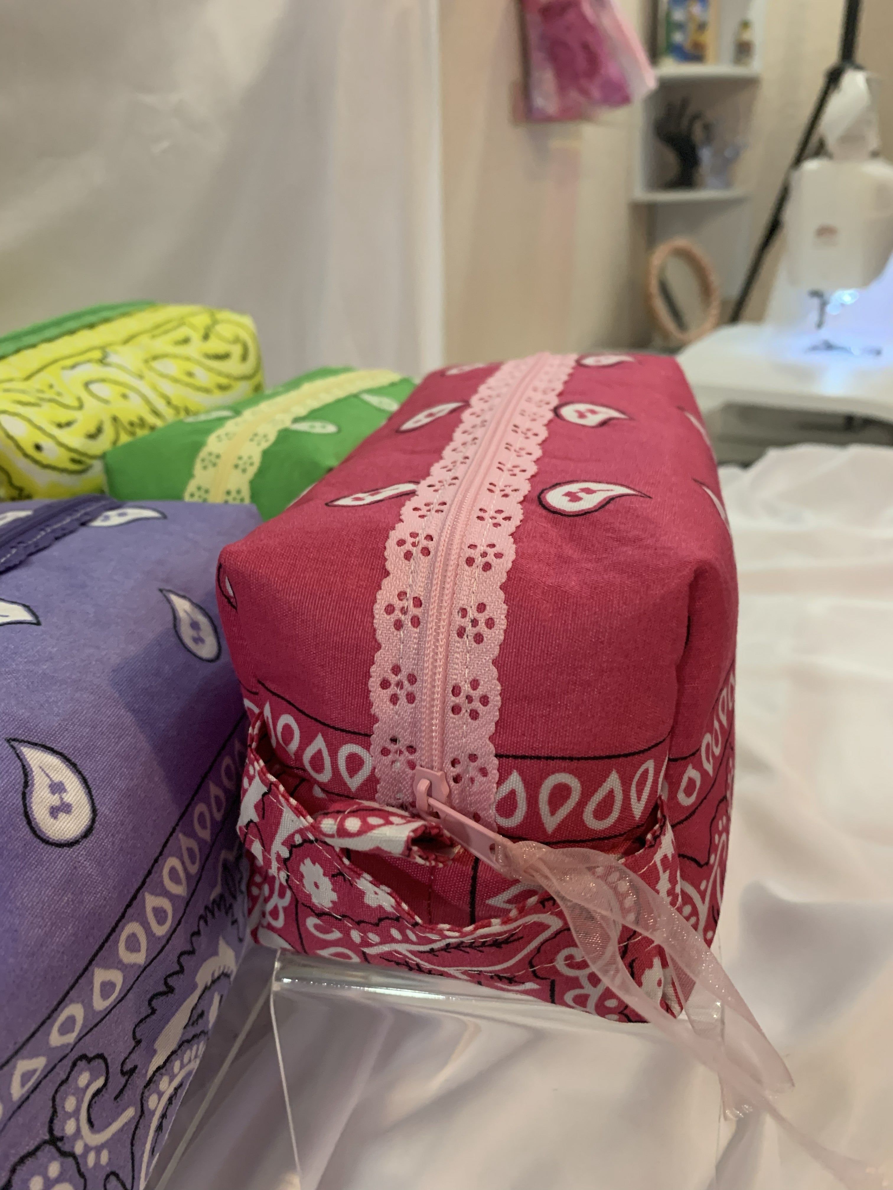 Pink bandanna with lace zipper -Boxy Carry-All Bag