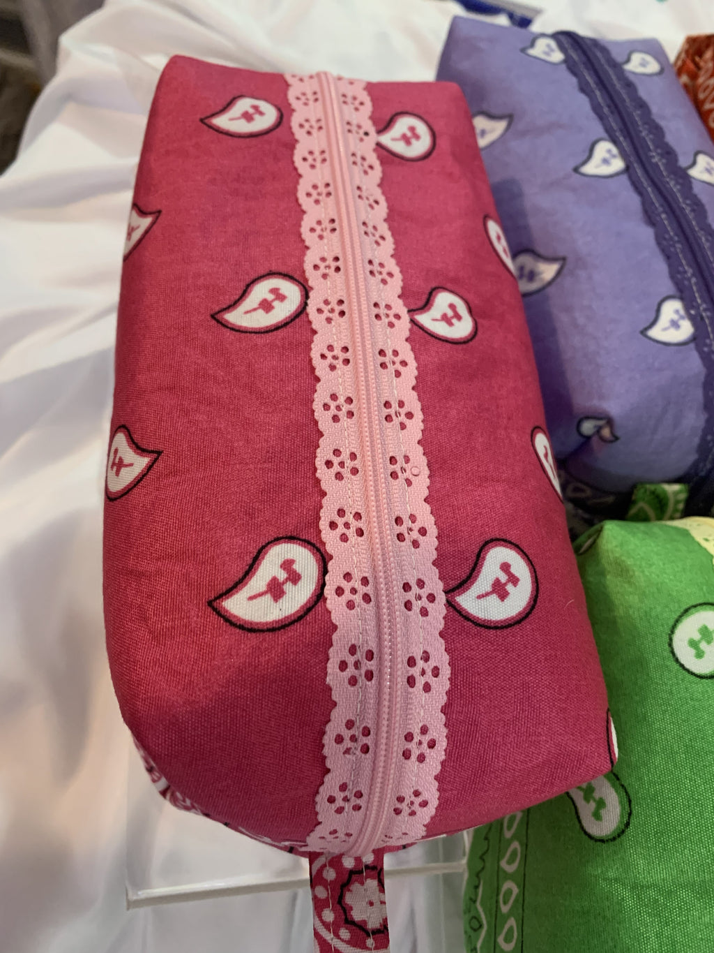 Pink bandanna with lace zipper -Boxy Carry-All Bag