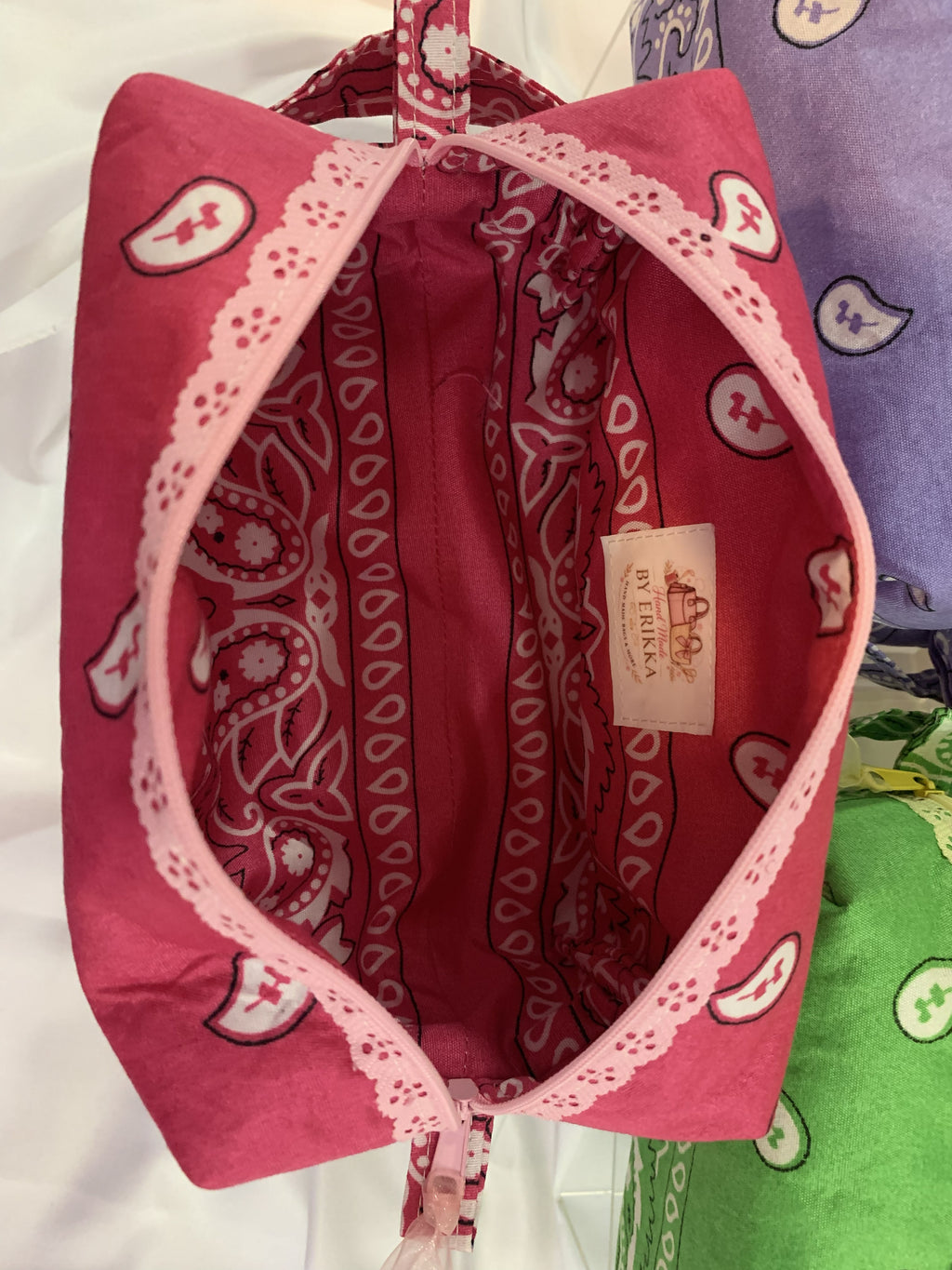 Pink bandanna with lace zipper -Boxy Carry-All Bag