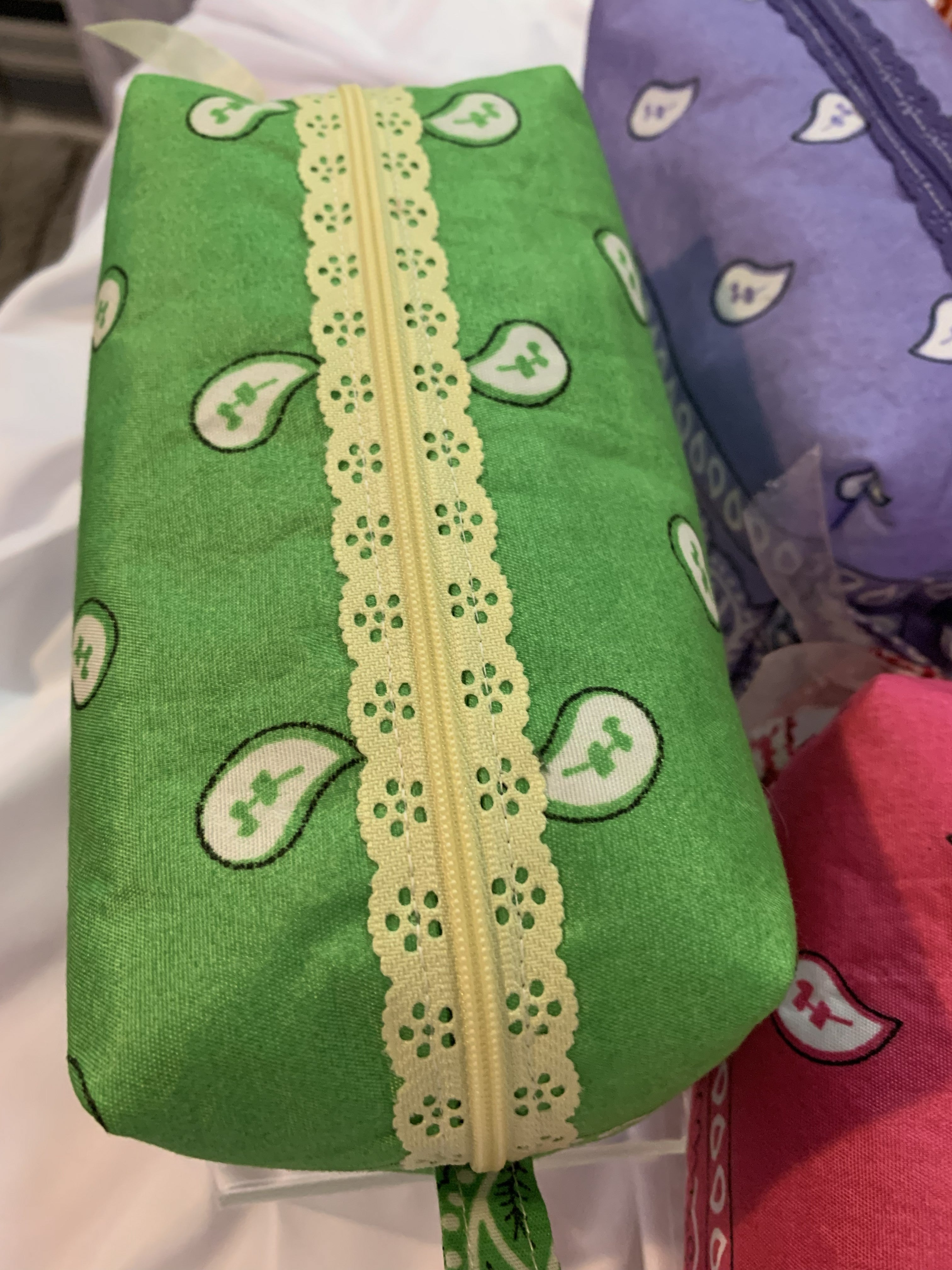 Green bandanna with lace zipper -Boxy Carry-All Bag