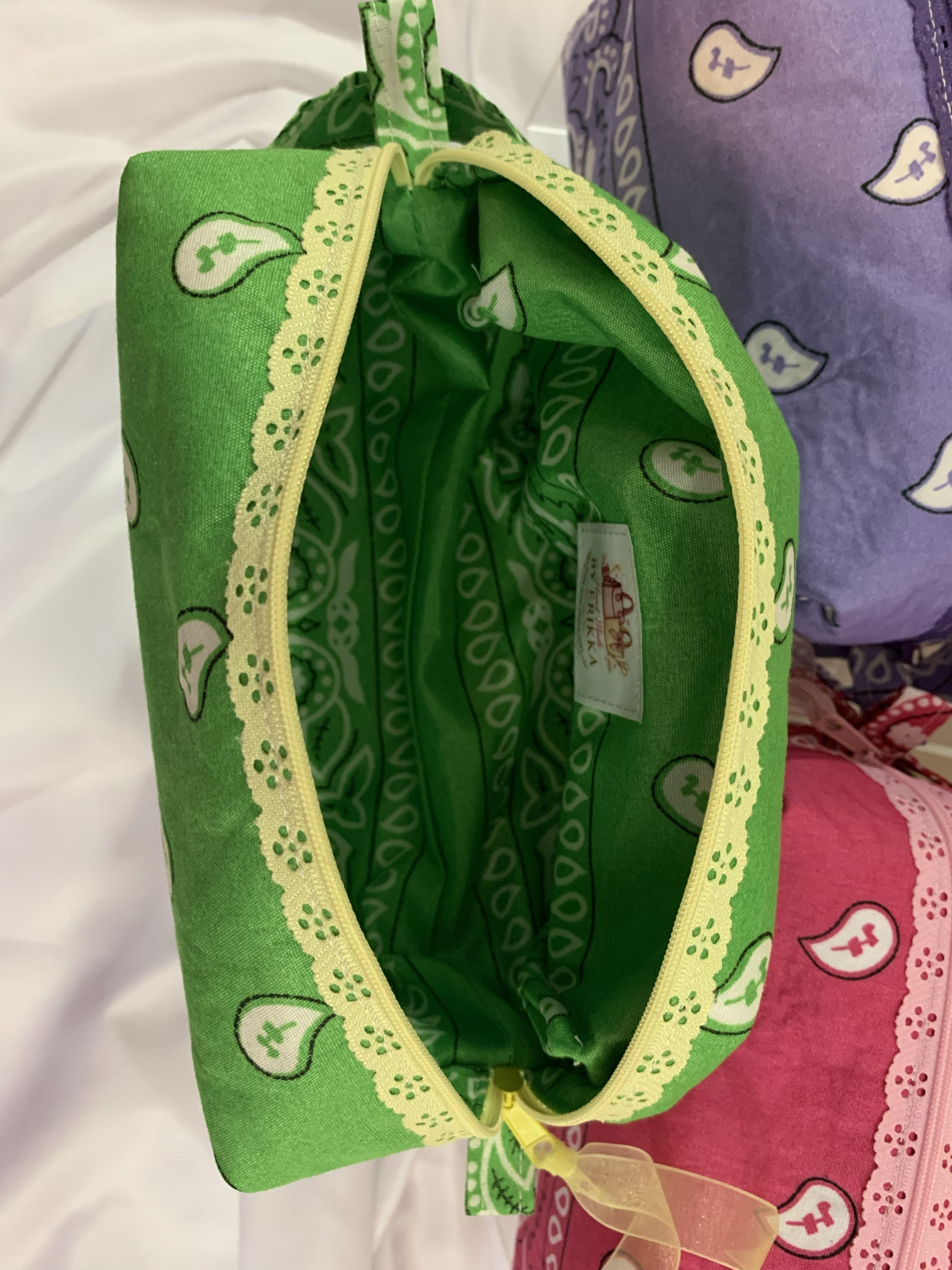 Green bandanna with lace zipper -Boxy Carry-All Bag