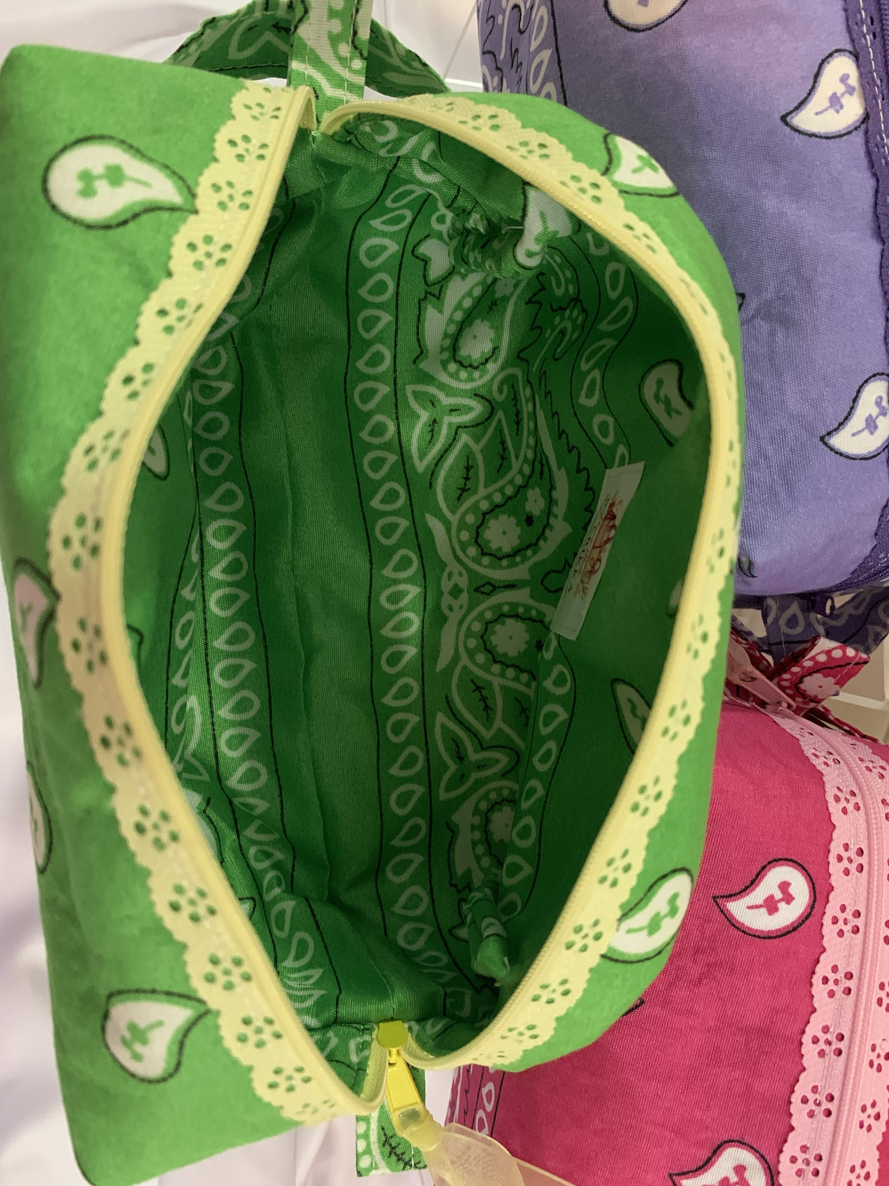 Green bandanna with lace zipper -Boxy Carry-All Bag