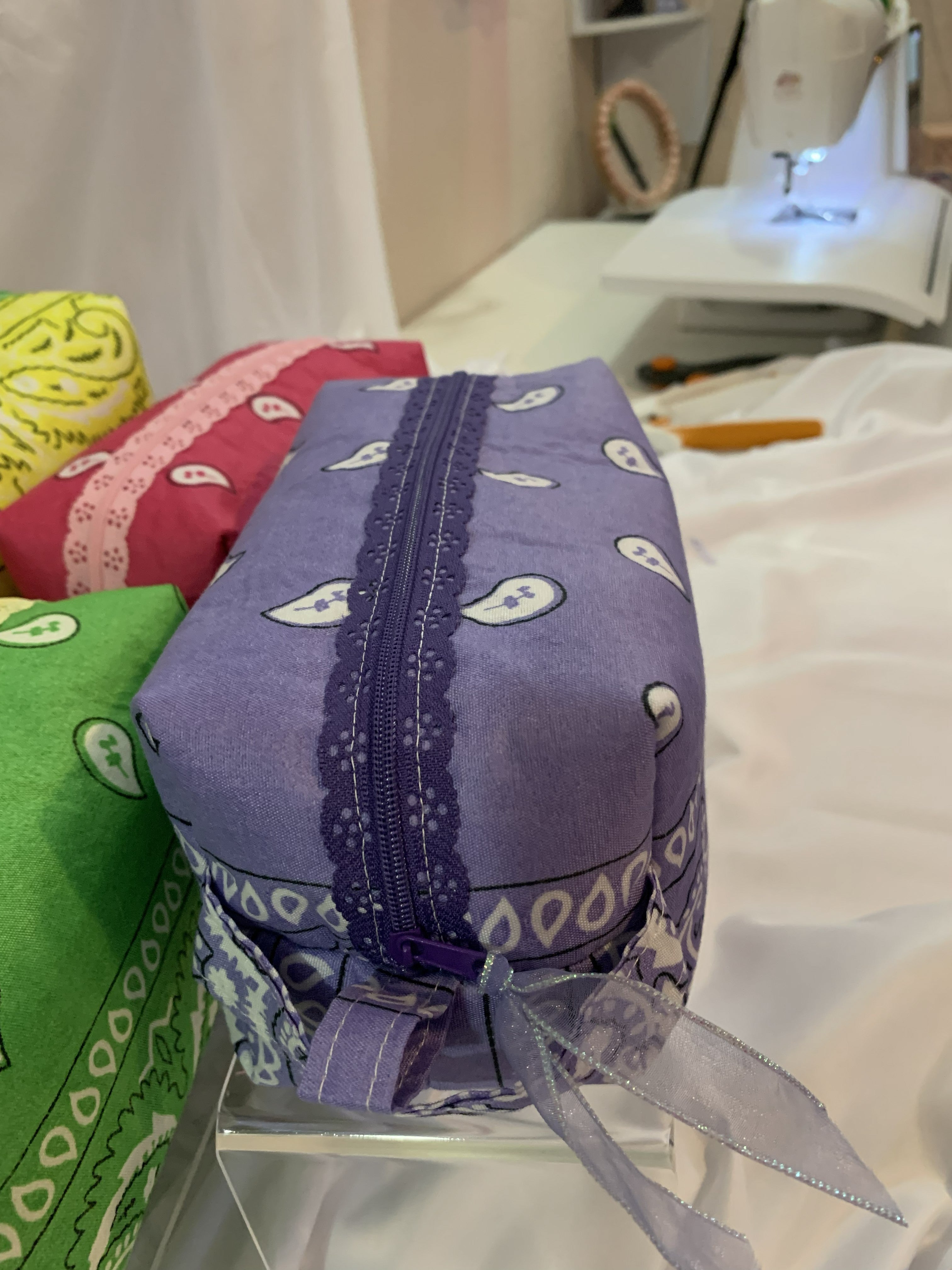 Purple bandanna with lace zipper -Boxy Carry-All Bag