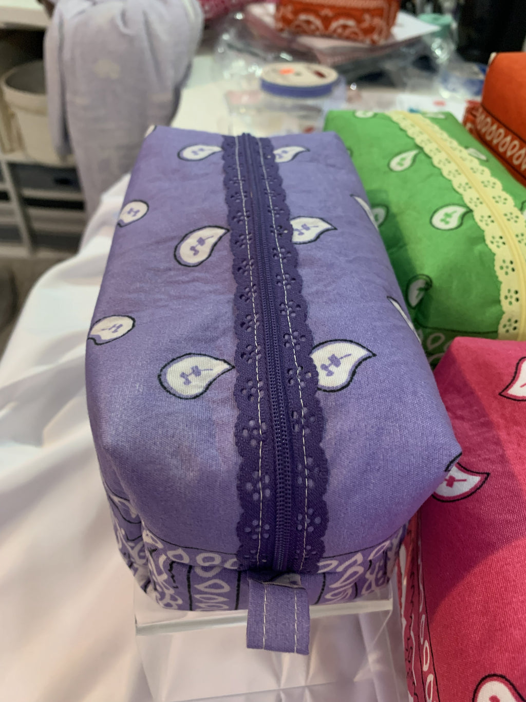 Purple bandanna with lace zipper -Boxy Carry-All Bag