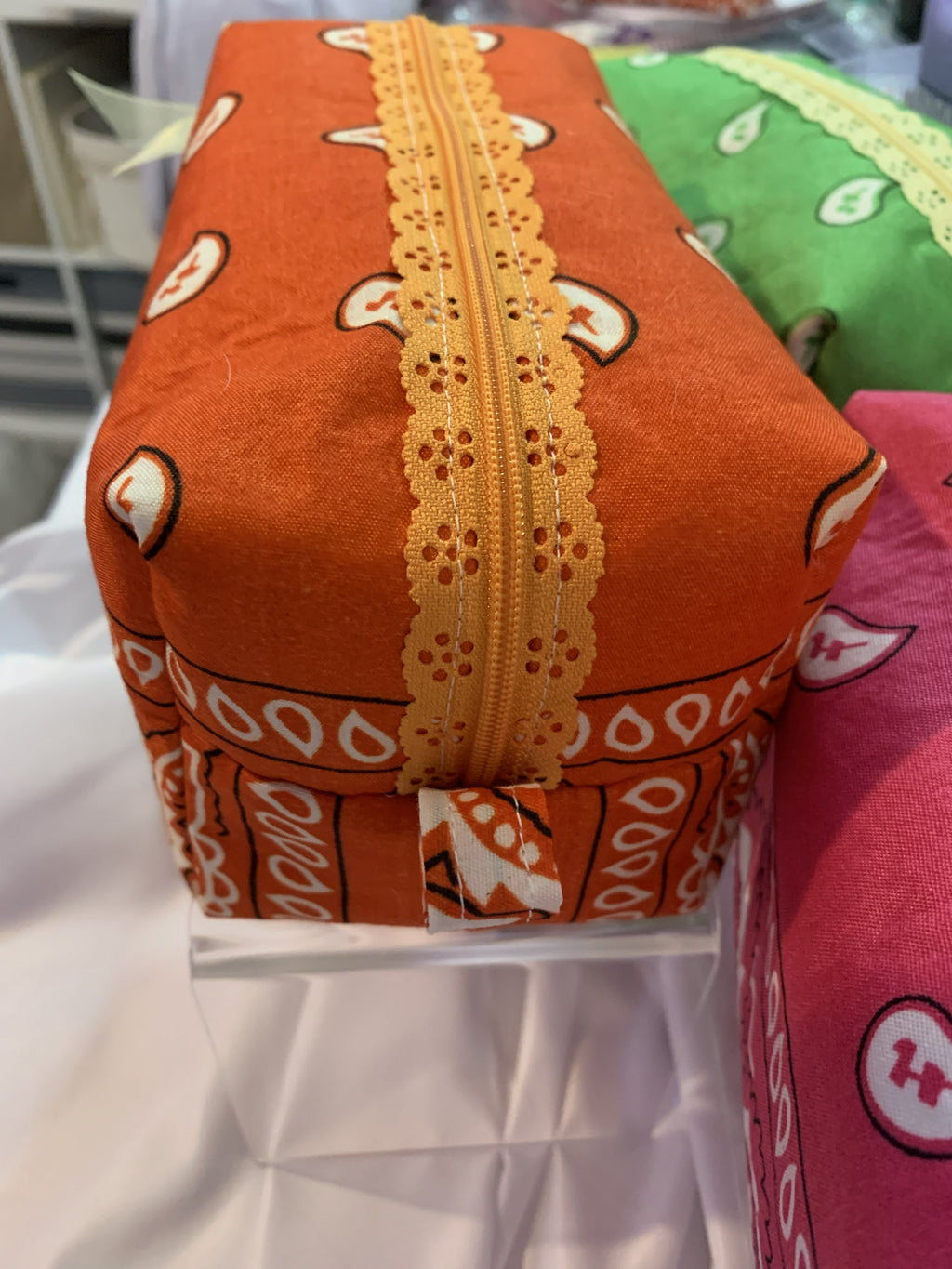 Orange bandanna with lace zipper -Boxy Carry-All Bag