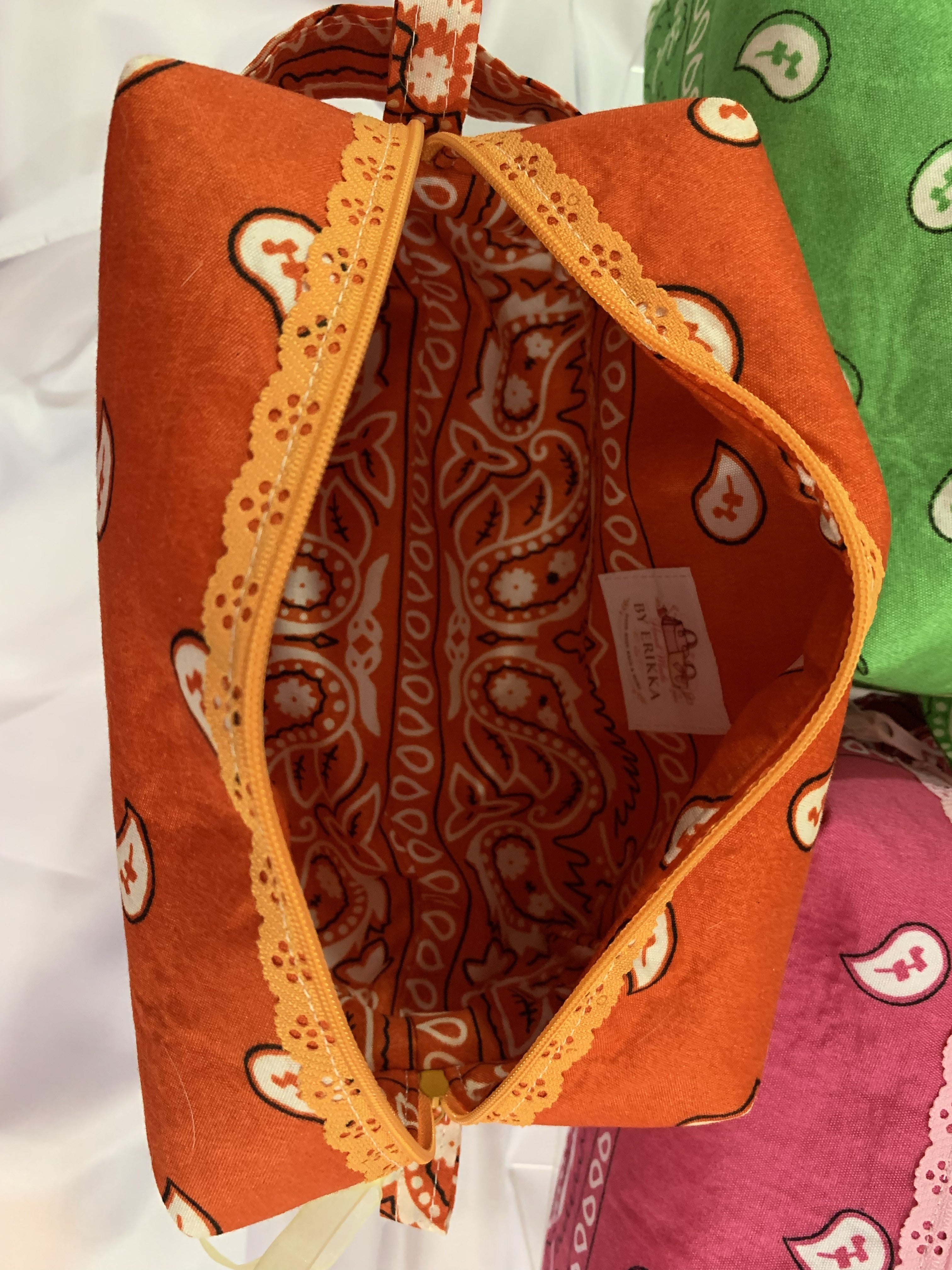 Orange bandanna with lace zipper -Boxy Carry-All Bag