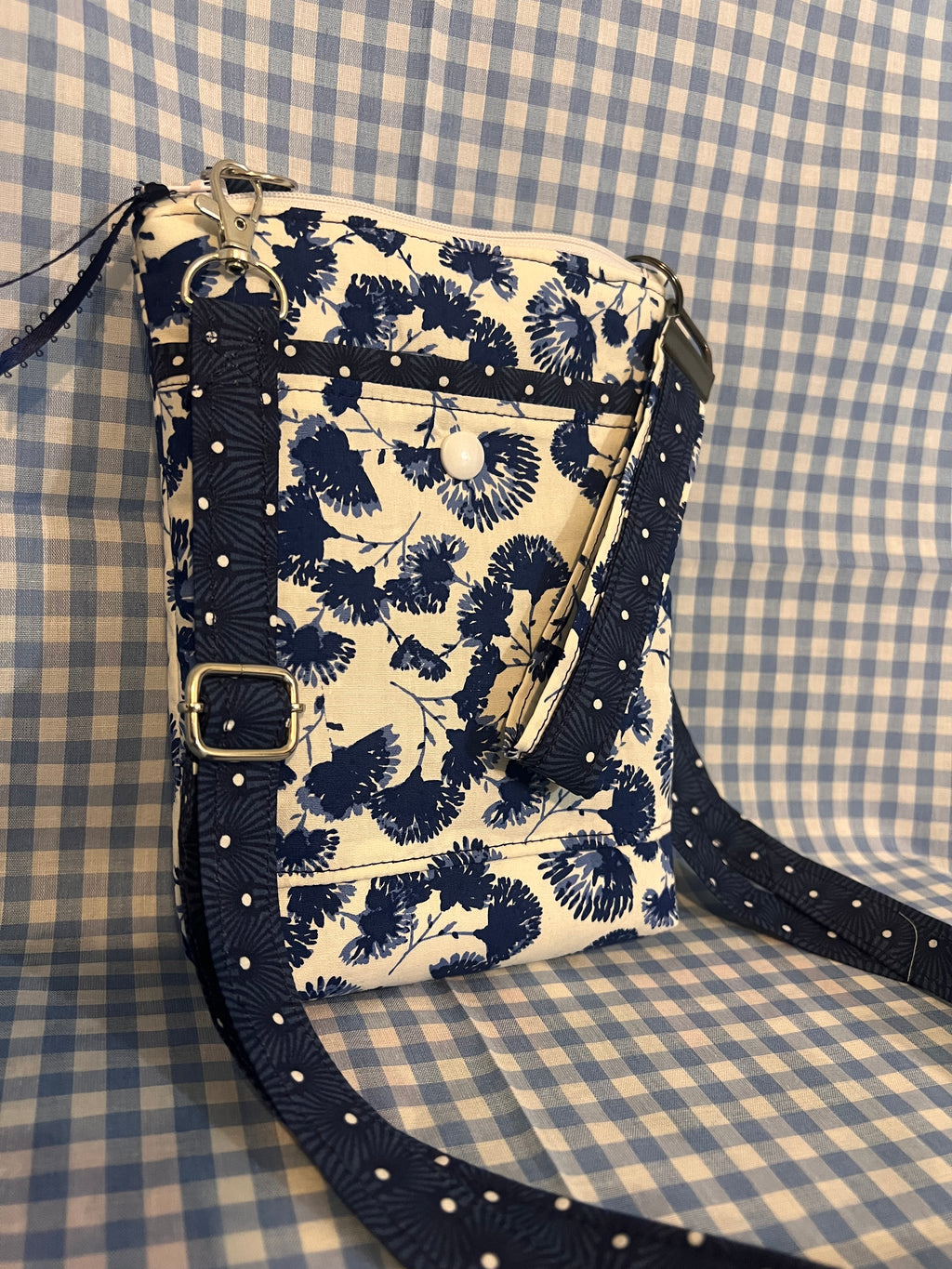 Handmade Crossbody Cell Phone Bag & Girls' Purse - blue & white