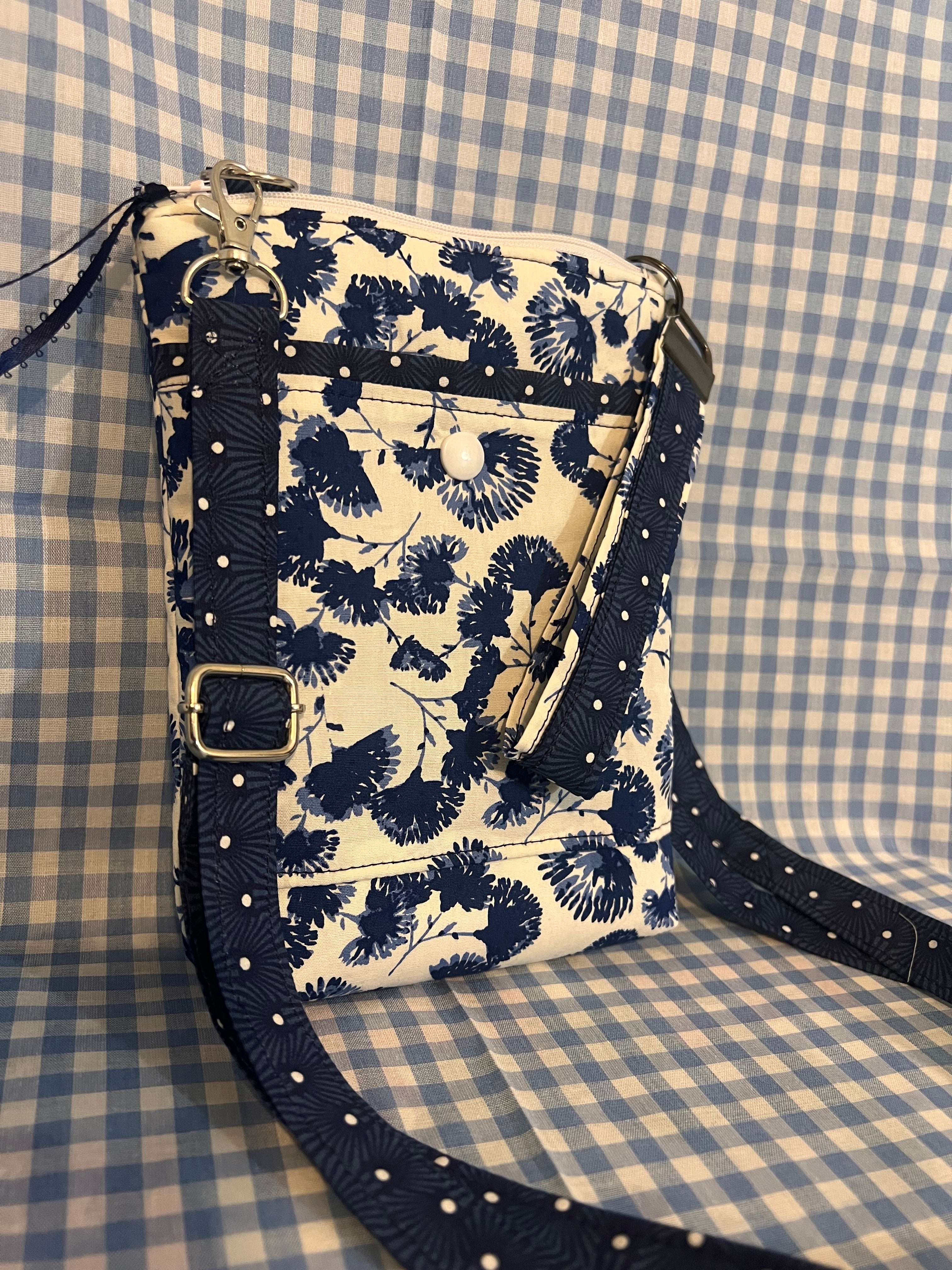 Handmade Crossbody Cell Phone Bag & Girls' Purse - blue & white