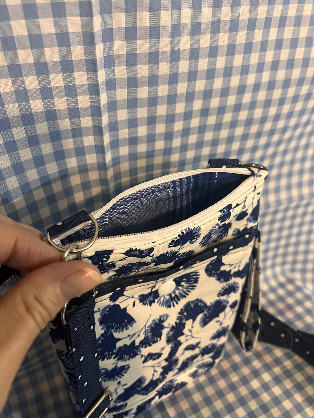 Handmade Crossbody Cell Phone Bag & Girls' Purse - blue & white