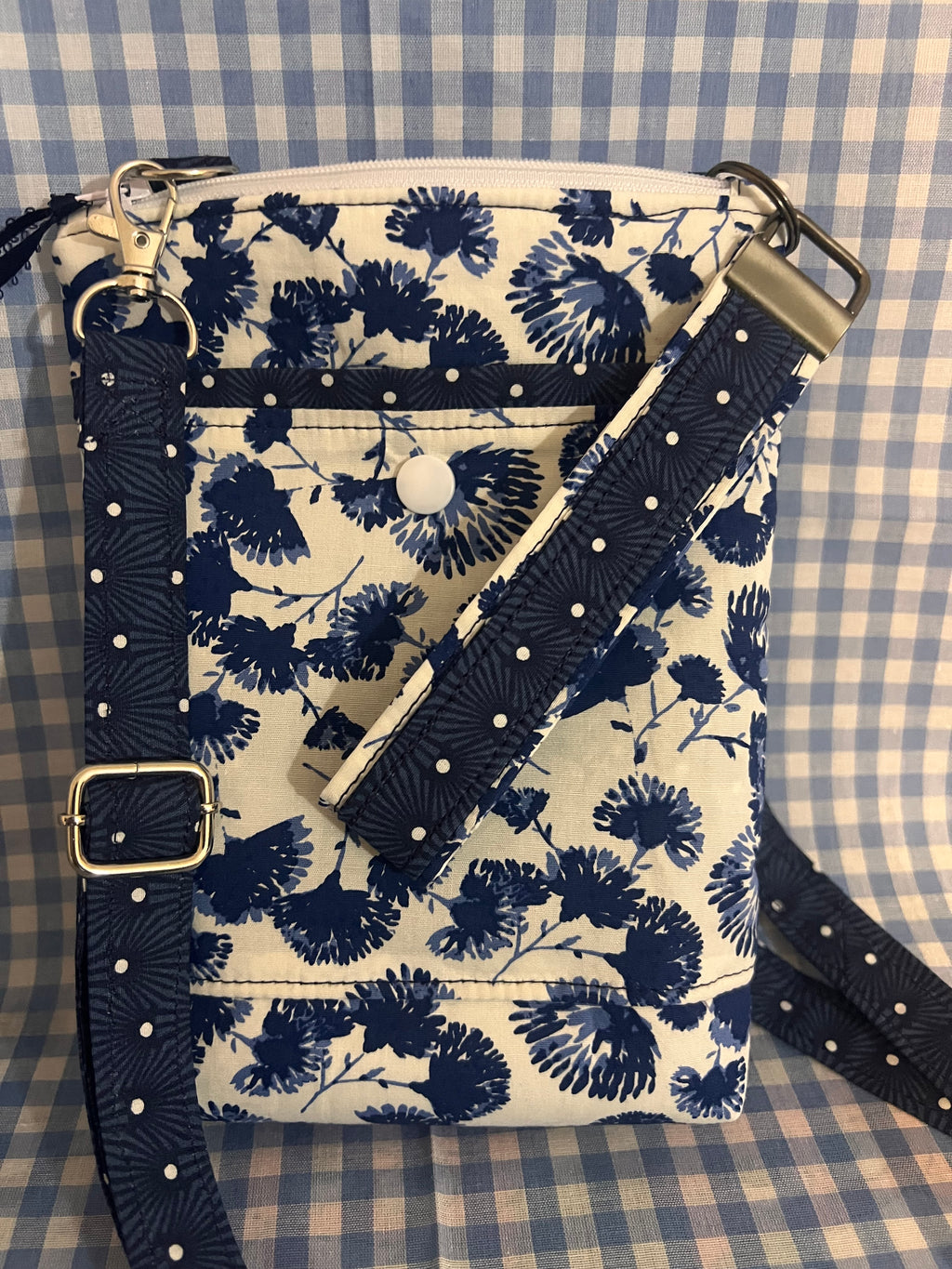 Handmade Crossbody Cell Phone Bag & Girls' Purse - blue & white