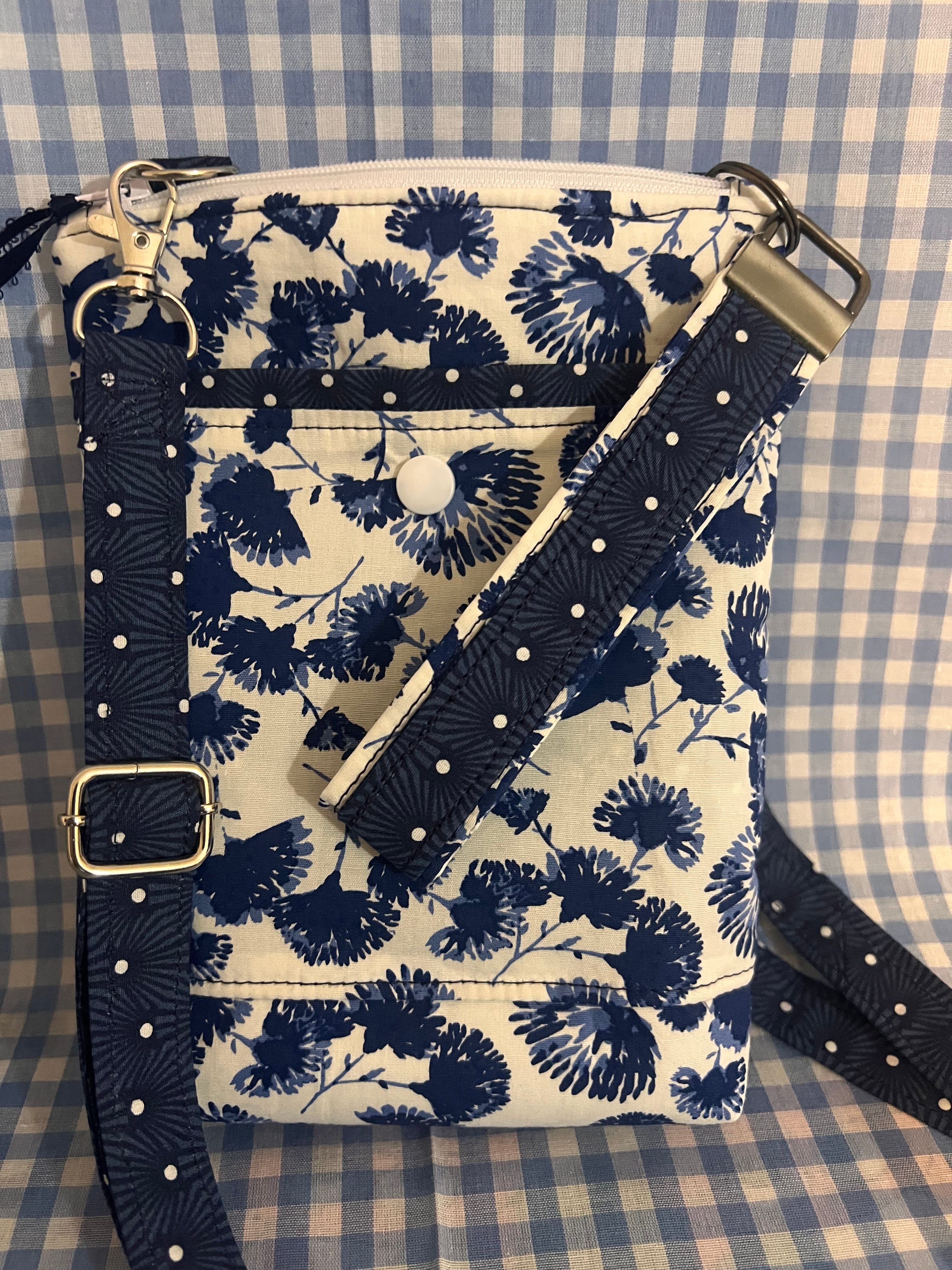 Handmade Crossbody Cell Phone Bag & Girls' Purse - blue & white